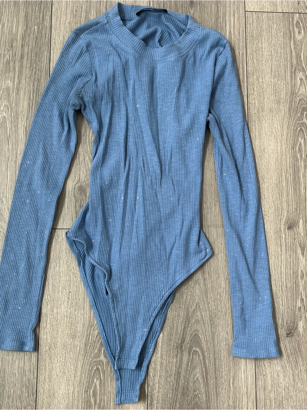 AKIRA Ribbed Long-Sleeve Bodysuit in Dusty Blue